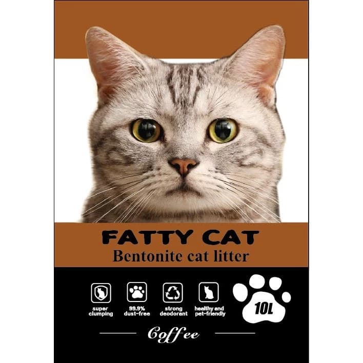 ทรายเเมวภูเขาไฟ Fatty cat กลิ่นหอม10 ลิตร จับตัวเป็นก้อนมีขนาดเล็กกว่าทรายเม็ดกลมทั่วไป ใช้งานได้นาน